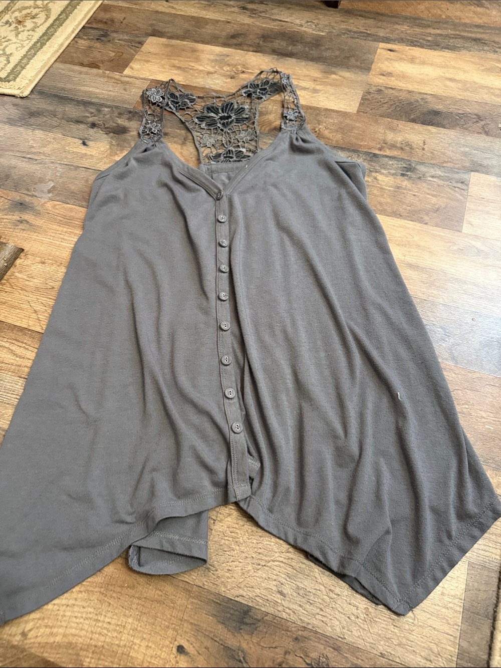 Lace-Back Button-Front Charcoal Gray Women's Camisole